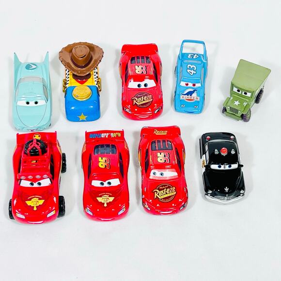 Disney Pixar Cars Lot of 9 Diecast Metal Mixed Character Toys McQueen Flo Sarge - Picture 1 of 7
